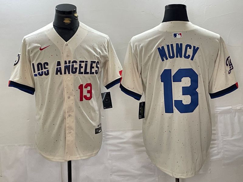 Men Los Angeles Dodgers #13 Muncy Cream Fashion Nike Game MLB Jersey style 3